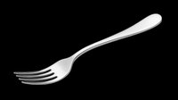 Shiny stainless steel dinner fork isolated on transparent background, ready for restaurant menus, kitchen clipart, t-shirt design, print on demand, and sublimation projects.