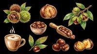 Chestnuts, walnuts, and hazelnuts isolated on transparent background, ready for t-shirt design, clipart, stickers, print-on-demand products, and sublimation projects.