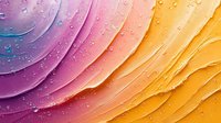 Colorful abstract macro background with water drops and curved lines in purple, pink and orange gradient, wet surface with ripples and waves creating dynamic pattern.