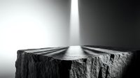 Dramatic spotlight illuminates rough stone pedestal against gradient background creating moody atmospheric display platform for product presentation.