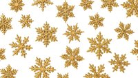 Golden snowflakes scattered on white background creating festive winter holiday pattern for Christmas decorations and seasonal design projects.