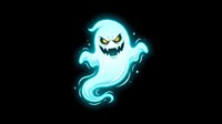 Glowing neon ghost with menacing expression and flowing ethereal form, isolated on black background for Halloween designs and spooky graphics.