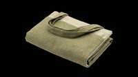 Folded olive green tote bag with leaf embroidery, isolated on transparent background, ready for stickers, print on demand, sublimation, and T-shirt design use.