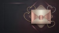 Elegant rose gold envelope with decorative hearts on dark background for romantic communication, wedding invitations, love letters and luxury design.