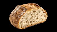Artisan sourdough bread loaf half slice isolated on transparent background, ready for bakery menus, food packaging, culinary designs, print-on-demand products and restaurant marketing materials.