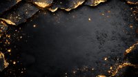Dramatic dark stone or slate background with golden crumbs and fragments scattered around edges creating luxurious frame border on black textured surface. Food photography backdrop.