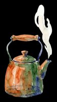 Watercolor vintage kettle with steam, isolated on transparent background. Great for t-shirt design, stickers, clipart, print on demand, and sublimation projects.