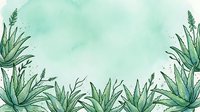 Watercolor aloe vera plants frame a soft green background with copy space, perfect for natural skincare, wellness, and botanical design projects.