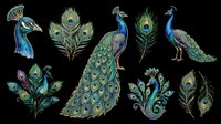 Vibrant peacock illustrations with ornate feathers isolated on transparent background. Ready for t-shirt designs, clipart, stickers, sublimation, print-on-demand products and digital crafts.