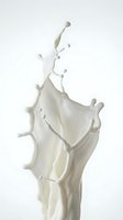 White milk splash with dynamic droplets and crown formation isolated on light background for dairy product advertising and beverage marketing campaigns.