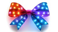 Glowing decorative bow with LED lights in gradient colors from red to blue, isolated on white background for holiday and celebration designs.