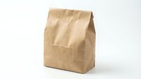 Blank kraft paper bag with folded top on white background, suitable for food packaging, retail, branding, and product mockups.