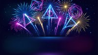 Spectacular fireworks display with colorful bursts and geometric shapes against dark night sky for celebration events and festive occasions.