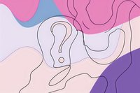 Abstract wavy background with question mark symbol in soft pastel colors featuring pink, purple and blue tones, modern minimalist design for presentations and branding.