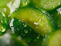 Fresh lime slices with water drops on green background, extreme close up macro photography showing juicy citrus texture and refreshing moisture.