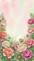 Watercolor peony flowers frame with soft pink background for wedding invitations, greeting cards and feminine design projects.