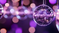 Glowing sphere with connected dots and lines creating network pattern against purple bokeh background, modern holiday decoration concept.