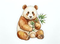 Adorable panda cub holding bamboo leaves, isolated on white background, suitable for children's designs, nursery decor, and educational materials.