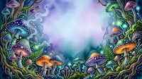 Enchanted forest floor with glowing mushrooms, magical plants, and ethereal light creating a mystical woodland fantasy scene for creative projects.