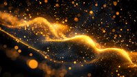 Glowing golden wave with sparkles and bokeh effects on dark background creates magical atmosphere for festive designs and celebrations.