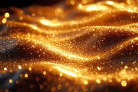 Luxurious gold glitter waves with sparkling particles creating elegant abstract background for luxury product advertising and festive designs.