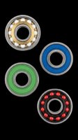 Four industrial ball bearings with different colored seals isolated on transparent background, ready for clipart, design elements, t-shirt designs, stickers, and print-on-demand products.