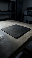 Black textured rubber mat on concrete surface in industrial workshop setting for safety and comfort applications.