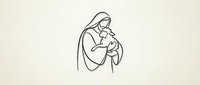 Minimalist line art of mother tenderly holding newborn baby in loving embrace on neutral background for maternal care designs.