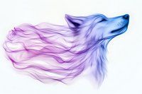 Mystical wolf head with flowing ethereal smoke effect transitioning from blue to purple colors on white background, artistic fantasy illustration.