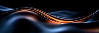 Abstract flowing waves in orange and blue colors on black background create dynamic motion effect with smooth glossy curves and light reflections.
