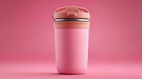 Pink insulated travel mug with gold lid on gradient background for beverage branding and lifestyle marketing campaigns.