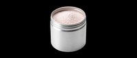 Open aluminum jar filled with pink powder, isolated on transparent background. Ready for cosmetic, supplement, or spice product design, stickers, and print on demand use.