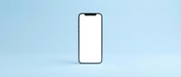 Modern smartphone with blank white screen on light blue background, isolated device mockup for app presentation and mobile interface design.