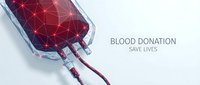 Medical blood donation bag with geometric network pattern showing life-saving healthcare concept for transfusion and donor awareness campaigns.