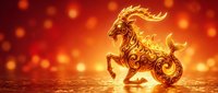 Golden ornate horse sculpture with decorative swirls and flames on warm bokeh background for luxury design projects and festive celebrations.