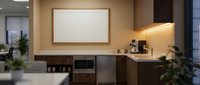 Modern kitchen interior with wooden cabinets, built-in appliances, and warm lighting creating cozy atmosphere for home design and real estate marketing.