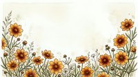 Watercolor wildflower border with golden orange blooms and green stems on a light background, perfect for cards, invitations, and seasonal designs.