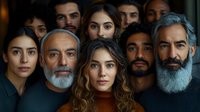 Diverse group of people with different ages and ethnicities looking directly at camera against dark background, expressing unity and inclusion in modern portrait.
