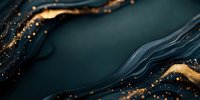 Dark teal and gold luxury abstract background with flowing waves, glitter particles and marble texture. Elegant design for high-end branding and decor.
