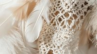 Delicate white feathers and intricate macrame cord create an elegant bohemian composition for home decor and craft projects.