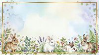 Watercolor spring border with cute rabbits and wildflowers on pastel background for Easter cards, baby shower invitations and seasonal designs.