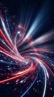 Dynamic spiral energy vortex with red and blue light trails creating cosmic swirl pattern against starry space background for digital art projects.
