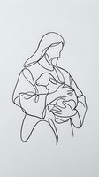 Continuous line drawing of mother breastfeeding newborn baby in minimalist black outline style on light background for maternal health designs.