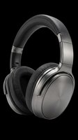 Over-ear headphones with metallic silver and black finish, isolated on transparent background, ready for t-shirt design, clipart, stickers, and print-on-demand products.