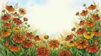 Watercolor wildflower meadow frame with orange and yellow blooms creating natural border on white background for greeting cards and botanical designs.