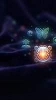 Glowing neon icons representing brain, butterfly, and open book float above dark textured surface, symbolizing knowledge, growth, and learning concepts for educational and technology designs.