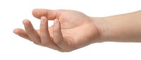 Open cupped hands gesture isolated on white background showing palm and fingers in receiving or giving position for product placement and design.