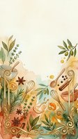 Culinary herbs, spices, and cooking utensils arranged in watercolor style with olive branches and citrus elements on cream background for recipe design.