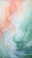 Soft flowing abstract in coral pink and mint green tones creating ethereal marble effect, suitable for modern interior design and luxury branding backgrounds.