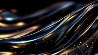 Abstract flowing waves with golden and blue light streaks on dark background. Dynamic motion blur effect with glowing particles for modern digital design projects.